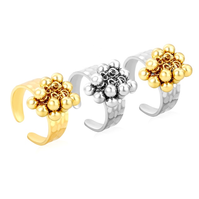 Stainless Steel Jewelry 18K Gold Plated Chunky Rings Set Textured Dome Bead Cluster Open Rings Bold Minimalist Rings for Women