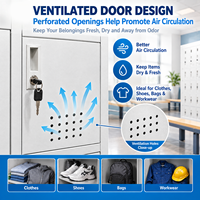 Armoire à casiers en acier à 15 portes avec serrures à clé individuelles et portes ventilées pour employés, personnel, usine, gymnase, école