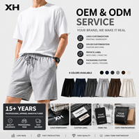 Shorts Bermuda en Coton pour Hommes XH, Gris Uni, Taille Élastique avec Cordon de Serrage, Décontractés, Respirants, Tricotés, Shorts d'Été