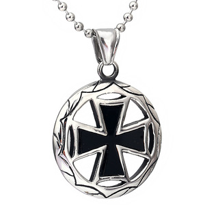 Colgante de cruz de 36 mm de acero titanio con diseño geométrico hueco, collar retro con efecto desgastado para mujer - Product Image 1