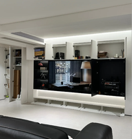 Lemari Dinding TV Modern, Lampu LED Strip & Penyimpanan Tersembunyi Multifungsi, Ukuran Kustom OEM untuk Proyek Dekorasi Rumah