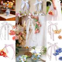 Bouquet de Mariage Artisanal Réaliste avec Perles Simulées, Tulipes en Cascade, Ensemble de Fleurs à Tenir à la Main, Style Européen