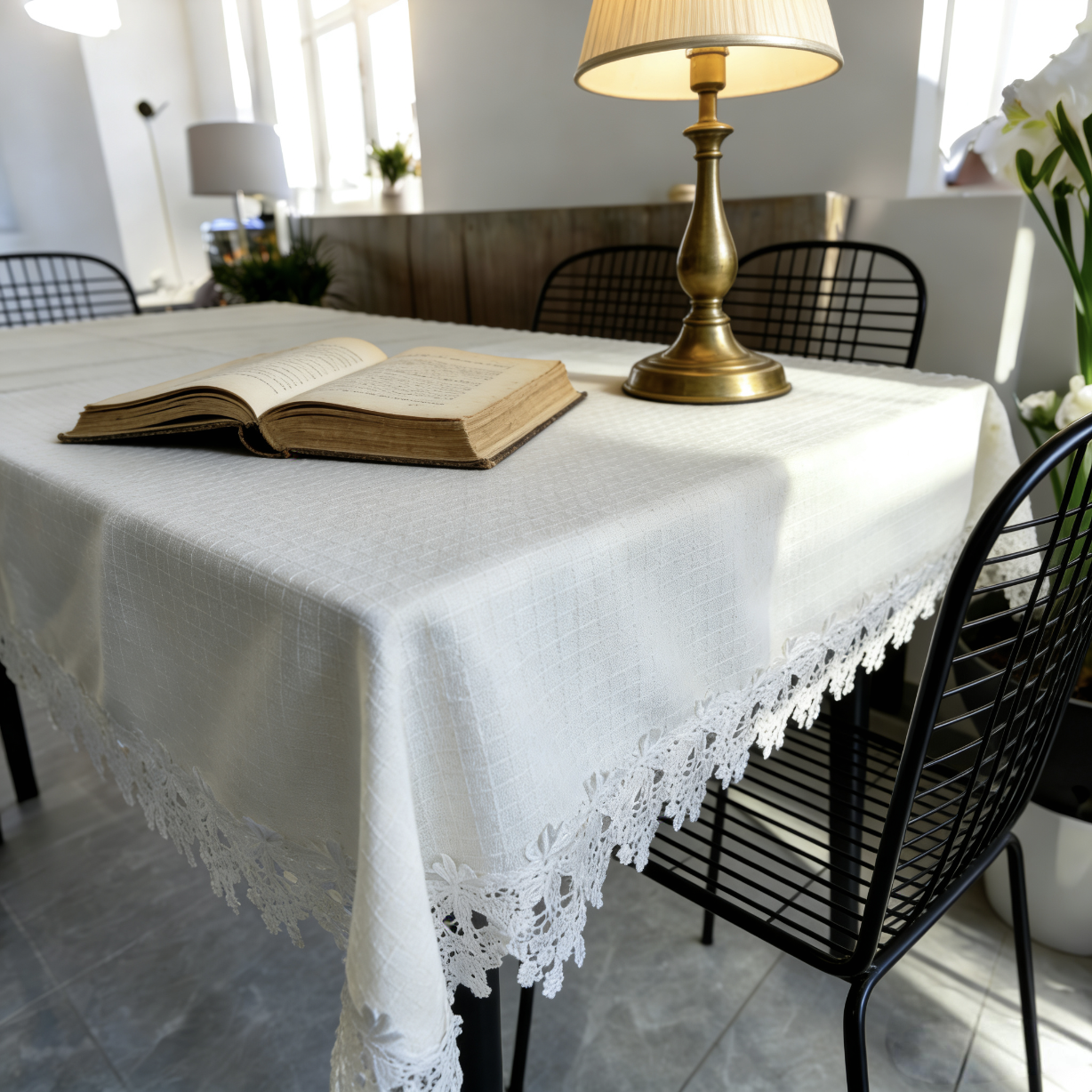 Nordic Italy Classical Cotton Linen Dining Tablecloth Hotel Restaurant Table Cloth Home Table Cover White Lace Tablecloth