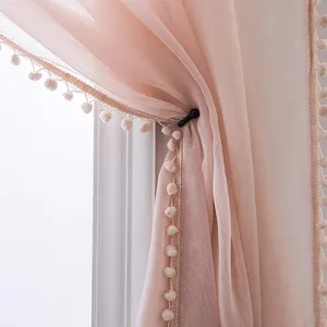 Top Seller Poliéster Sólido Pom Pom Voile Cortina Sheer para Quarto Quarto Kids