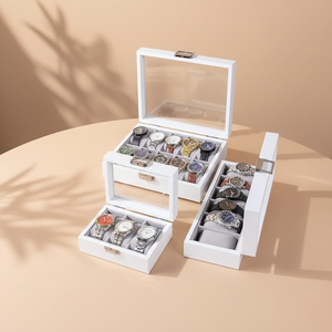 Boîte de rangement pour <span class=keywords><strong>montres</strong></span> en MDF professionnelle avec boîte cadeau individuelle - Organisateur de <span class=keywords><strong>montres</strong></span> blanc pour la maison et le bureau - Product Image 2