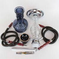 Chicha arabe en métal givré à double/quatre tuyaux de taille moyenne, ensemble complet pour fumer, style moderne et minimaliste
