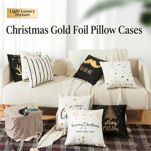 Fodera per cuscino natalizia nordica <span class=keywords><strong>con</strong></span> lettere stampate placcate oro, federa per divano da ufficio, articoli per la casa di successo - Product Image 1