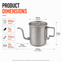 Cafetière en titane de 420 ml, bouilloire à café pour le camping, bouilloire ultralégère pour le café et le thé en plein air, avec bec verseur détachable