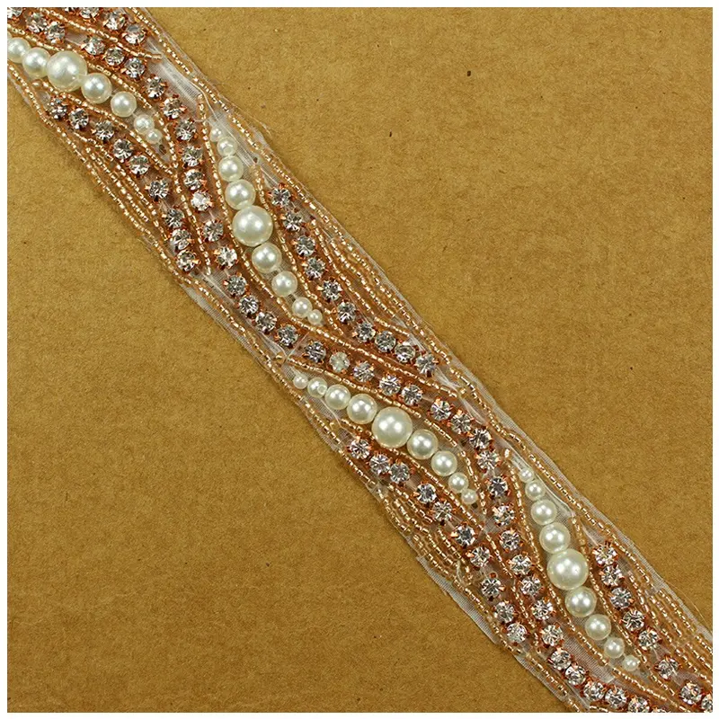 HC-6787 Hechun factory sale flower crystal beaded rhinestone mesh trim