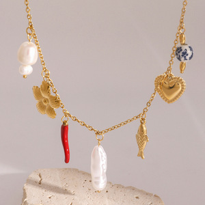 Collier pendentif tendance en acier inoxydable avec breloque fleur de perle, bijoux de fête JDN2408016 - Product Image 3