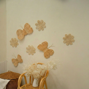 Rattan Butterfly Wall Decor Set Bohemian Floral Wall Sculpture for Nursery Home Decor Multi-piece Package - Product Image 1