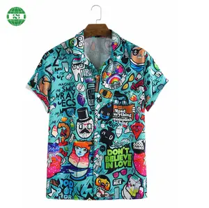 Custom your lounge short sleeve tshirt all over printing graffiti mens button up t shirt