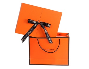 High Quality Double Door Open Orange Custom Recycled Cardboard Paper Gift Boxes with Bow Ribbon