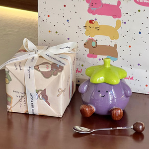 Regalo de Cumpleaños para Hombres y Mujeres, Linda Taza de Cerámica con Forma de Berenjena, con Tapa y Cuchara, Apta para <span class=keywords><strong>Microondas</strong></span>, Presentada en Caja de Regalo - Product Image 2