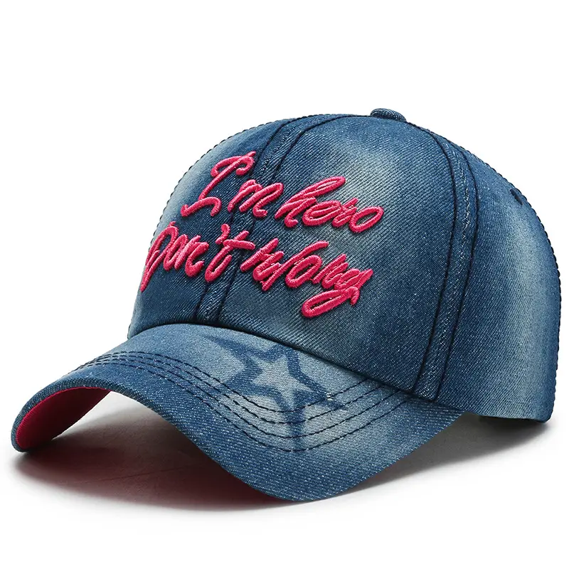 OEM Logo Custom Made kadın nakış yıkanmış Denim spor ayarlanabilir beyzbol şapkaları ve kapaklar şapkalar erkekler beyzbol şapkası