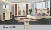 Ensemble de chambre à coucher moderne de luxe, taille king-size, 5 grands tiroirs de rangement, tête de lit beige brillante éclairée, pour villa, maison, hôtel, appartement