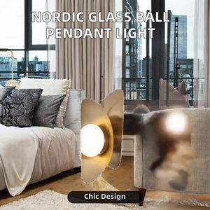 Lustre rond en verre de style nordique moderne, taille moyenne, avec structure en fer, luminaire suspendu décoratif pour éclairage intérieur - Product Image 2