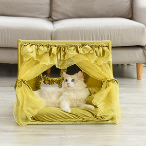 Tiendas de campaña tipo tipi personalizadas al por mayor para mascotas, de madera de pino, algodón y lino, cama cueva, casa tipi para perros y gatos - Product Image 2