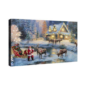 Looife invierno lienzo pared arte 30x20 pulgadas Nochebuena Santa pintura estirada enmarcada listo colgar Navidad figurita Juguetes - Product Image 1