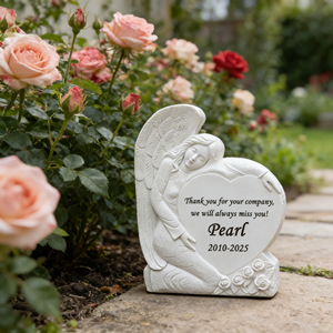 Escultura Memorial Personalizada, Anjo Dormindo de Resina Branca com Asas em Base de Coração, Lembrança Artesanal, Presente de Condolências Personalizado - Product Image 3