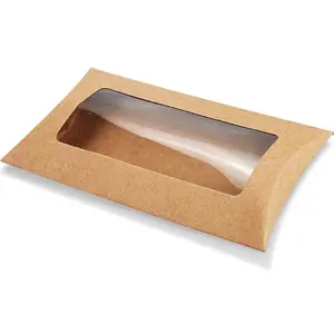 ขายส่งกระดาษคราฟท์แบบกําหนดเอง WindowTrinket กล่องบรรจุภัณฑ์ขนมกล่องหมอนการ์ดสีขาว