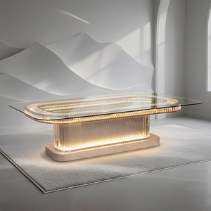 Tavolino da Caffè Rotondo in Cristallo di Lusso Moderno per Ristorante Hotel Casa <span class=keywords><strong>Scrivania</strong></span> Mobili da Soggiorno Nordico all'Ingrosso - Product Image 6