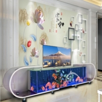Meuble TV Aquarium de Luxe en Verre, Grand Bassin à Poissons Ultra Silencieux, Forme Ovale, Capacité 376-418L pour Salon