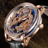 Pour Lucky Harvey Montre-Bracelet Mécanique Automatique de Luxe pour Homme, Design Dragon Unique, Fonction Plongée, Bracelet en Cuir Professionnel 22mm