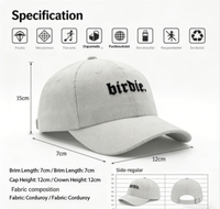 Casquette Dad Hat en velours côtelé personnalisée à 6 panneaux avec logo brodé 3D, fermeture à boucle simple, unisexe, réglable, toutes saisons, Chine
