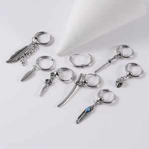 Pendientes colgantes de Clip de oreja de acero inoxidable gótico Popular con perla plata Punk oreja gota joyería al por mayor para hombres/mujeres - Product Image 4