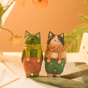 Personalizzato creativo intagliato a mano <span class=keywords><strong>in</strong></span> <span class=keywords><strong>legno</strong></span> <span class=keywords><strong>in</strong></span> miniatura figure di gatto decorazione statue artigianato arte scultura per il regalo amante dei gatti - Product Image 3