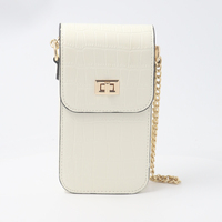 Sac bandoulière vertical en PU effet croco avec fermoir torsadé doré et chaîne, mini pochette à rabat pour téléphone portable pour femme, logo personnalisé