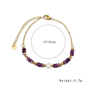 Wholesale <b>Tiger</b> <b>Eye</b> Stone & Simulated Pearl <b>Bracelet</b>, Stainless Steel Beaded Chain, Minimalist Dainty Jewelry for Women - Product Image 2