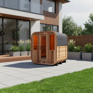 Sauna en cèdre traditionnel de luxe pour 4 à 6 personnes, cabine de sauna carrée pour spa en plein air, par le fabricant - Product Image 1