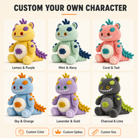Jouet en peluche personnalisé multicolore, créature dinosaure à pointes violettes, Grin Critters, pour décoration de bureau, collection