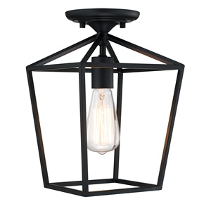 Plafonnier semi-encastré 1 lumière, noir, style industriel, avec cage métallique, pour chambre, couloir, garage, porche, salon - Product Image 1