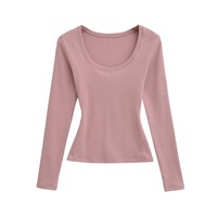 T-shirt à manches longues essentiel pour l'automne, léger, respirant, moulant, couleur unie, couche de base amincissante
