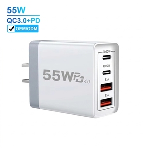 Cargador USB C Justlink de 55W, 4 Puertos (2C+2A), Adaptador de Pared de Carga Rápida PD20W, Juego de Enchufes de Viaje para Laptop, Tablet, <span class=keywords><strong>iPhone</strong></span>, Samsung - Product Image 1