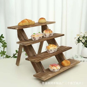 Wooden Multi Tier <b>Shelf</b> 4 Layers Standing Type Multipurpose Storage Rack Retro Color Solid Wood Decorative <b>Display</b> <b>Unit</b> - Product Image 2