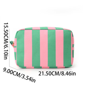 Pochette cosmétique en velours côtelé rayée, grande capacité, sac de maquillage de voyage, pochette de rangement portable pour articles de toilette - Product Image 4