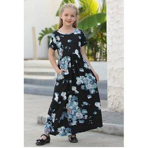 Vestido informal de estilo literario para niñas mayores, con estampado, cuello redondo, con bolsillo, estilo pastoral, línea A, recto, holgado, para vacaciones de verano - Product Image 4
