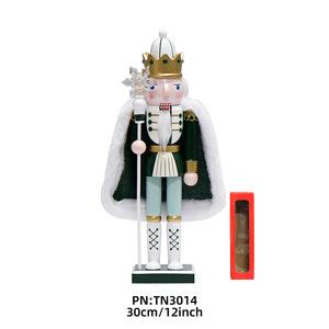 European Style 30cm Solid Wood White Green <strong>Snowflake</strong> Scepter King <strong>Nutcracker</strong> Doll for Decor - Product Image 3