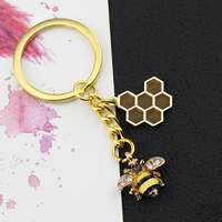 Porte-clés abeille hexagonale en nid d'abeille avec strass pour femme, accessoire décoratif pour couple