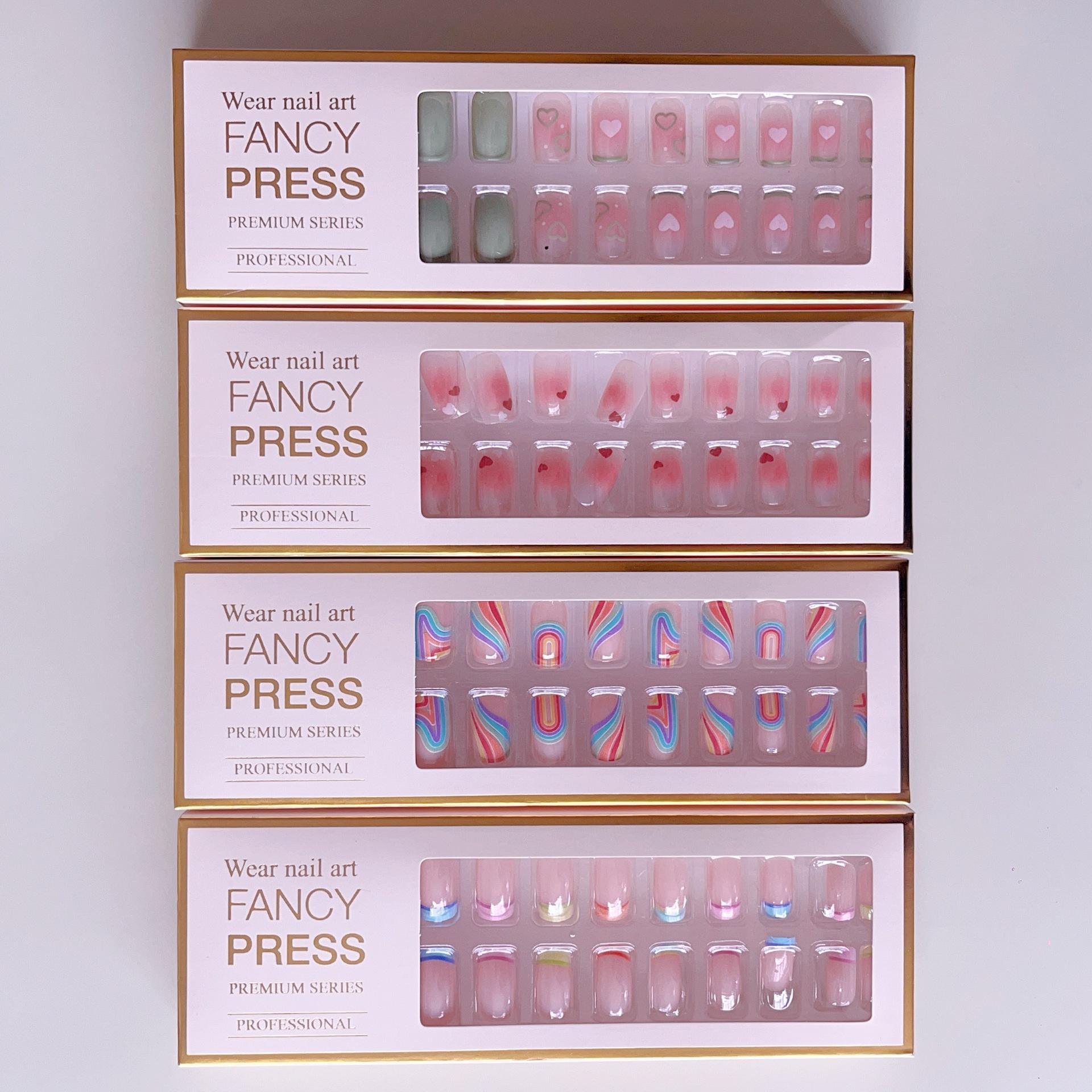 Fake Nail Wholesale Price 24 Piece Handmade Press on Nails Full Coverage Pvc Artificial Fingernails False Fake Nails with Glue