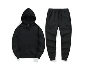 Custom <b>Men's</b> Black <b>White</b> Color Block Tracksuit Pullover Hoodie and Jogger Pants Set Casual Streetwear Sportswear Two Piece Set - Product Image 1