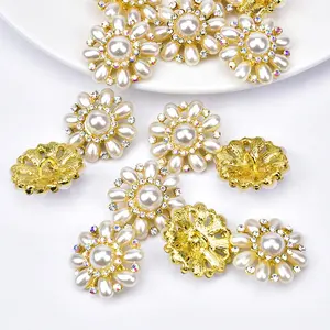 Moda chapado en oro perla y diamantes de imitación de Cristal AB de Shank botón para ropa