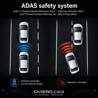 Caméra embarquée Civiero 1080P double objectif avec WiFi, boîte noire de voiture, enregistreur de conduite, caméra de recul
