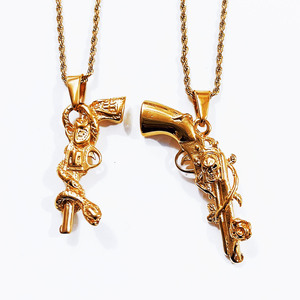 Vòng Cổ Hợp Thời Trang Dây Chuyền Súng Hoa Hồng Mạ Vàng 18K Thép Không Gỉ Dây Chuyền Mặt Dây Chuyền Súng Cầm Tay HipHop Cho Nam Vòng Cổ Maxi - Product Image 5
