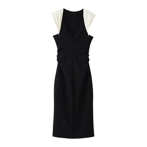 ZATRHMBM Vestido Midi de Mujer con Cuello en V, Cintura Imperio, Bloques de Color, Transpirable, con Hombreras y Empalmes, Colección Primavera/Verano 2026 Novedad - Product Image 1