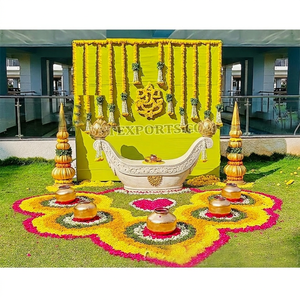 Ideas de decoración moderna para bodas al aire libre estilo barco, decoración Haldi del sur de la India, Urli para bodas, accesorios de decoración para escenarios de bodas de Sri Lanka - Product Image 1